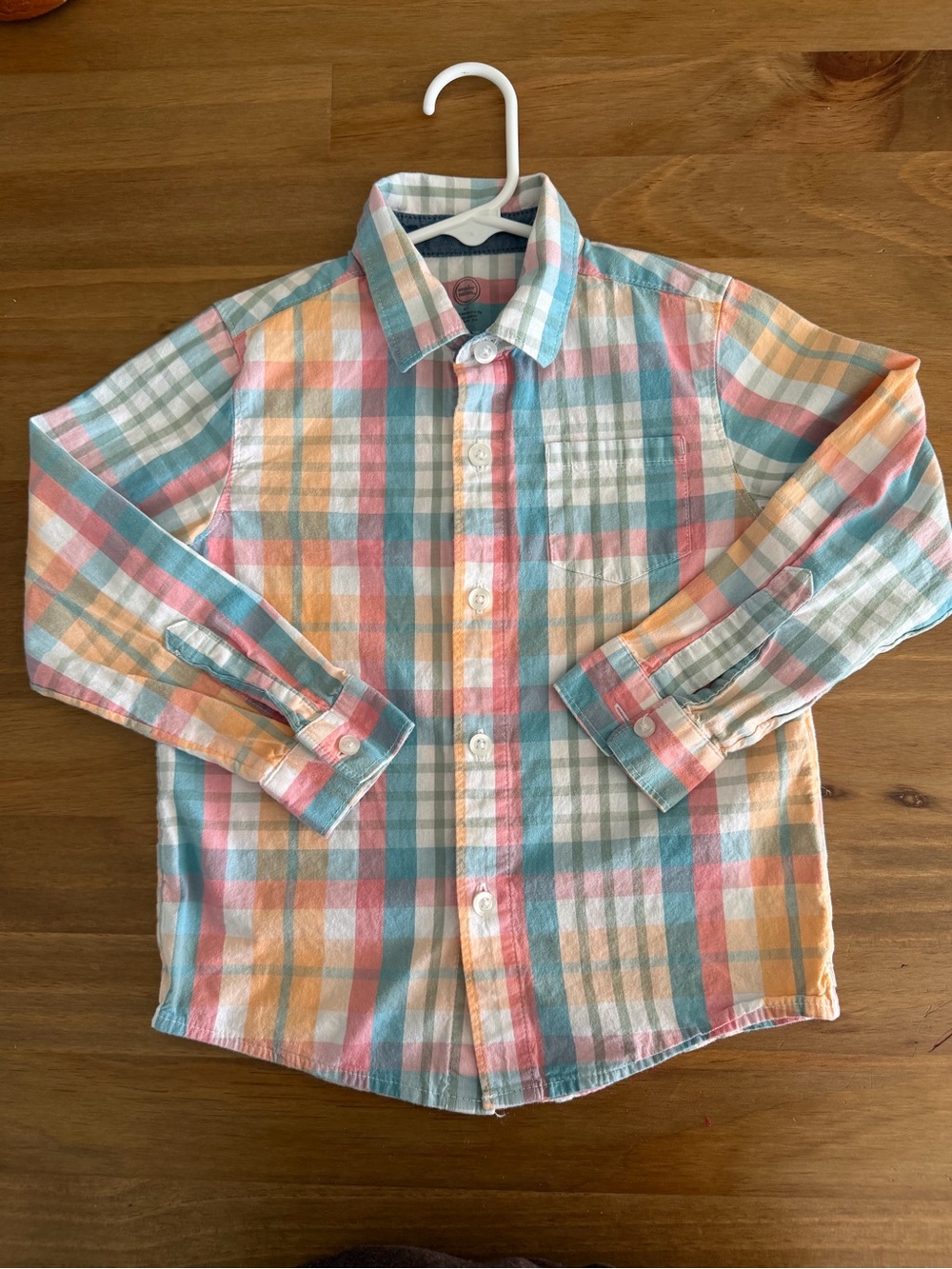 wonder nation Pastel Plaid Button-Down Shirt - Pink, Blue, Yellow Size 4T
